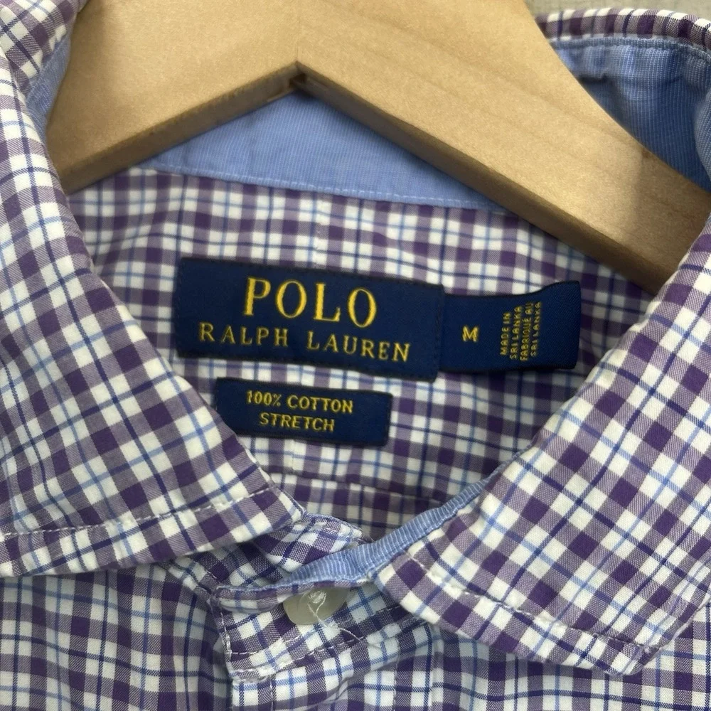 Polo Ralph Lauren Shirt M Blue Plaid Cotton Stretch Button Down Long Sleeve‎